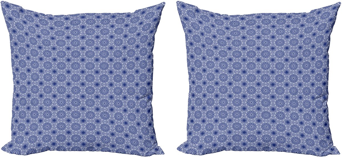 ABAKUHAUS Blauwe Mandala Decoratieve Kussenhoes 2-pack, Modern Accent Dubbelzijdige Digitale Print, 50x50 cm, Donker Hemelsblauw Wit Donkere Lucht Blauw Wit
