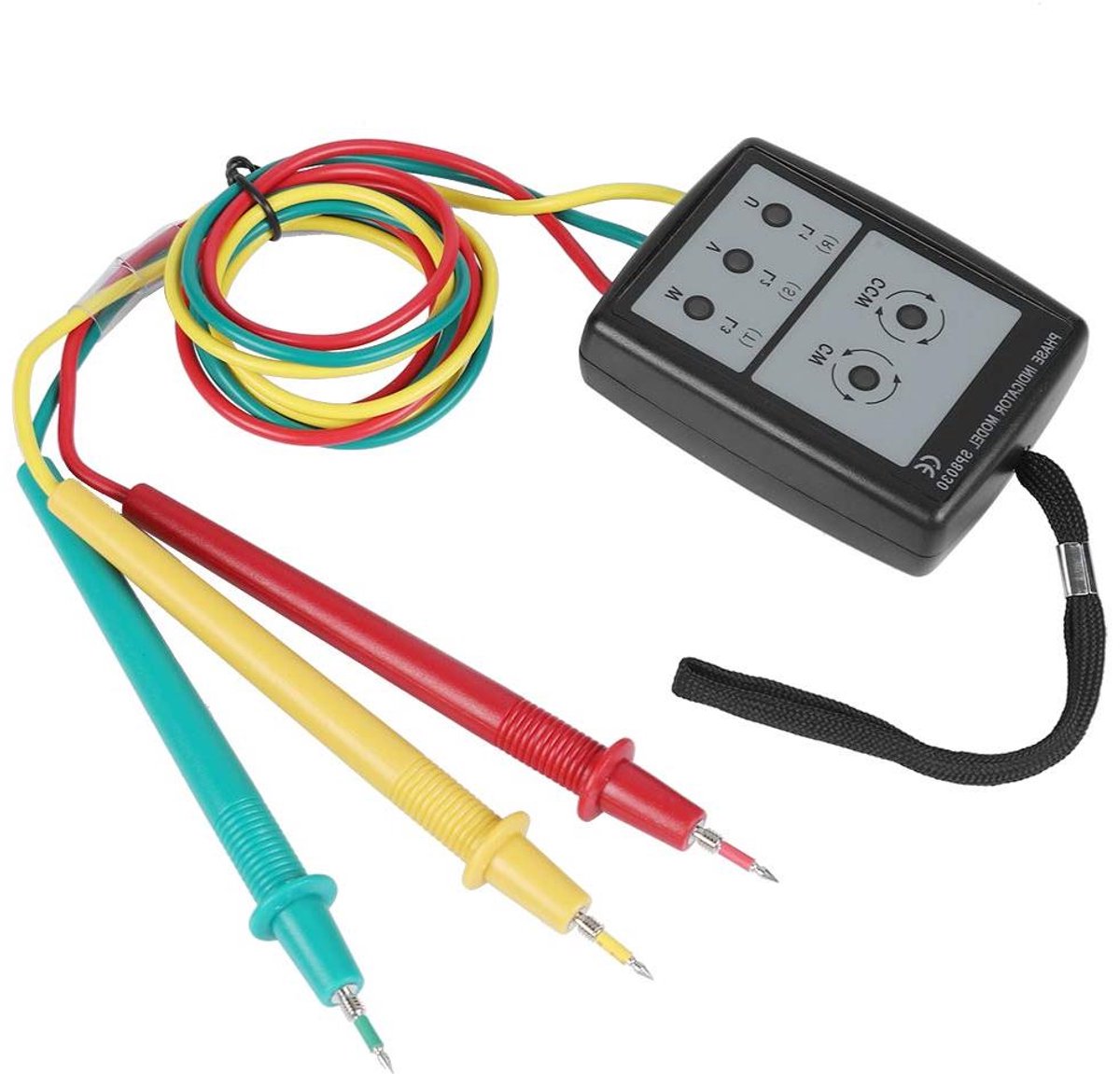 Digitale Fasetester - Fasevolgorde meter - Elektrische controle - Dubbele functie weergave - 200-480V AC - Zwart