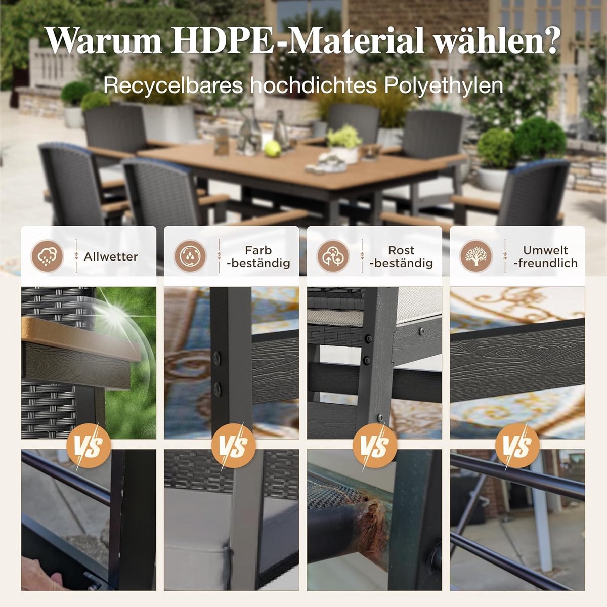Tuinmeubelset 7-delig 162x95 cm Rotan Eettafel Set met 6 Stoelen & Dikke Kussens – Weerbestendig Metaal & PE Rotan – Luxe Outdoor Dining Set voor 6 Personen – Modern Terras & Balkon – HomebyNicole