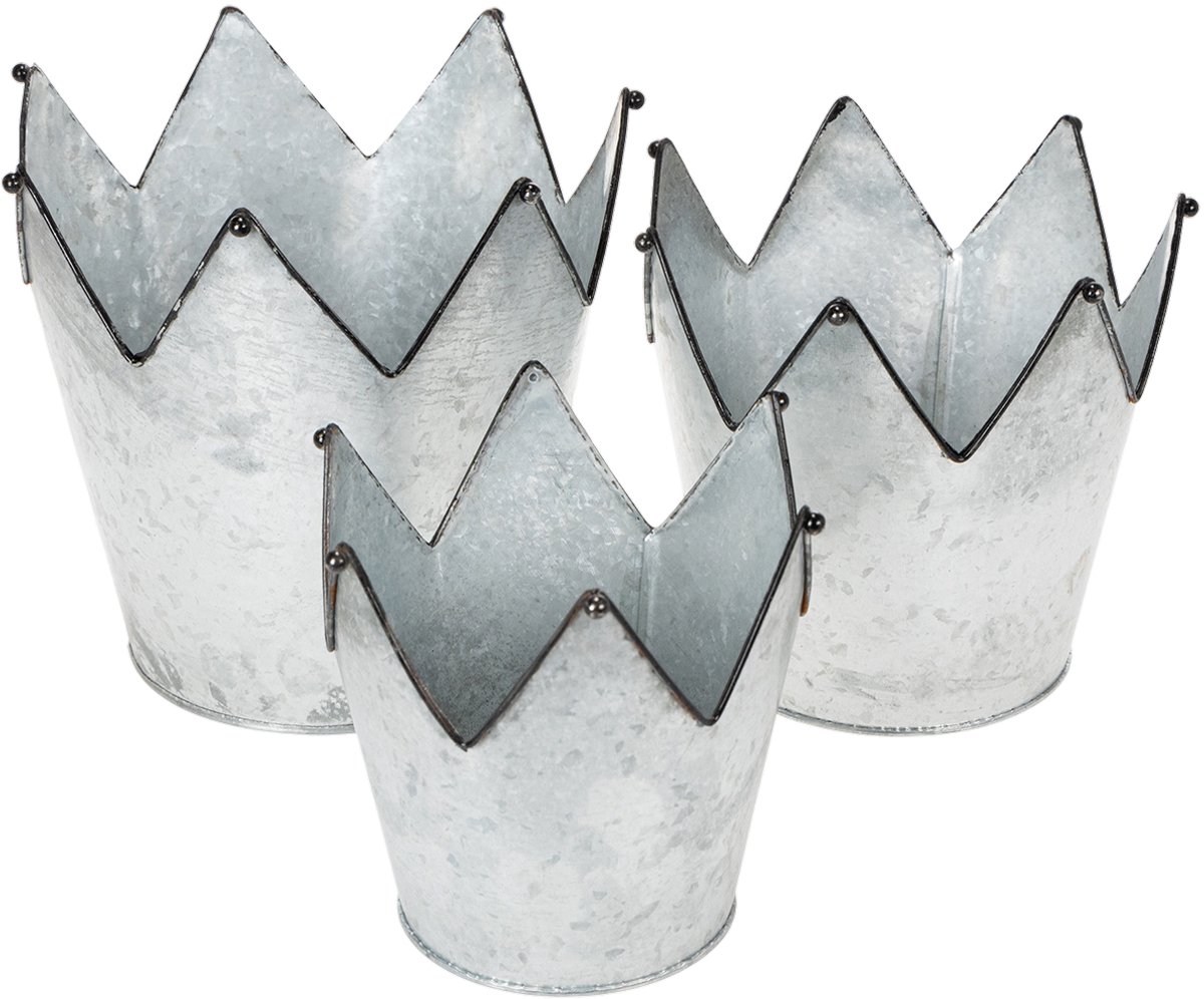 Plantenbak kroon metaal decoratie zink Ø21.5/19.5/17cm set van 3