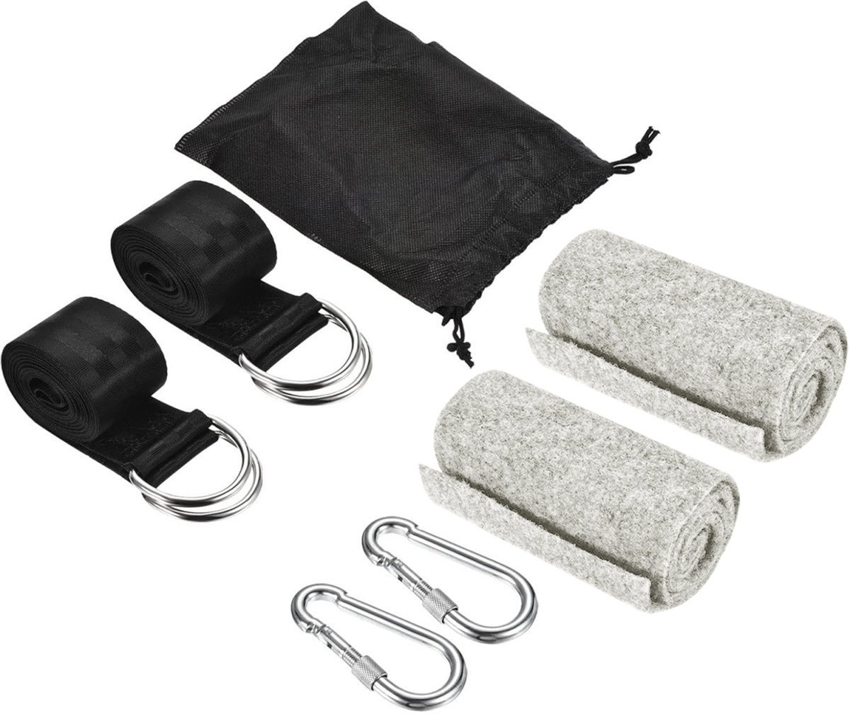 Boomschommel Touw - 1.5m Boomriemen met Karabijnhaken - Hangmat Accessoires - Uitgerust met 2 stevige karabijnhaken en D-ringen - Wordt geleverd met een opbergtas - Bindtouw - Nylonriemen - voor Schommel Hangmat Hangstoel