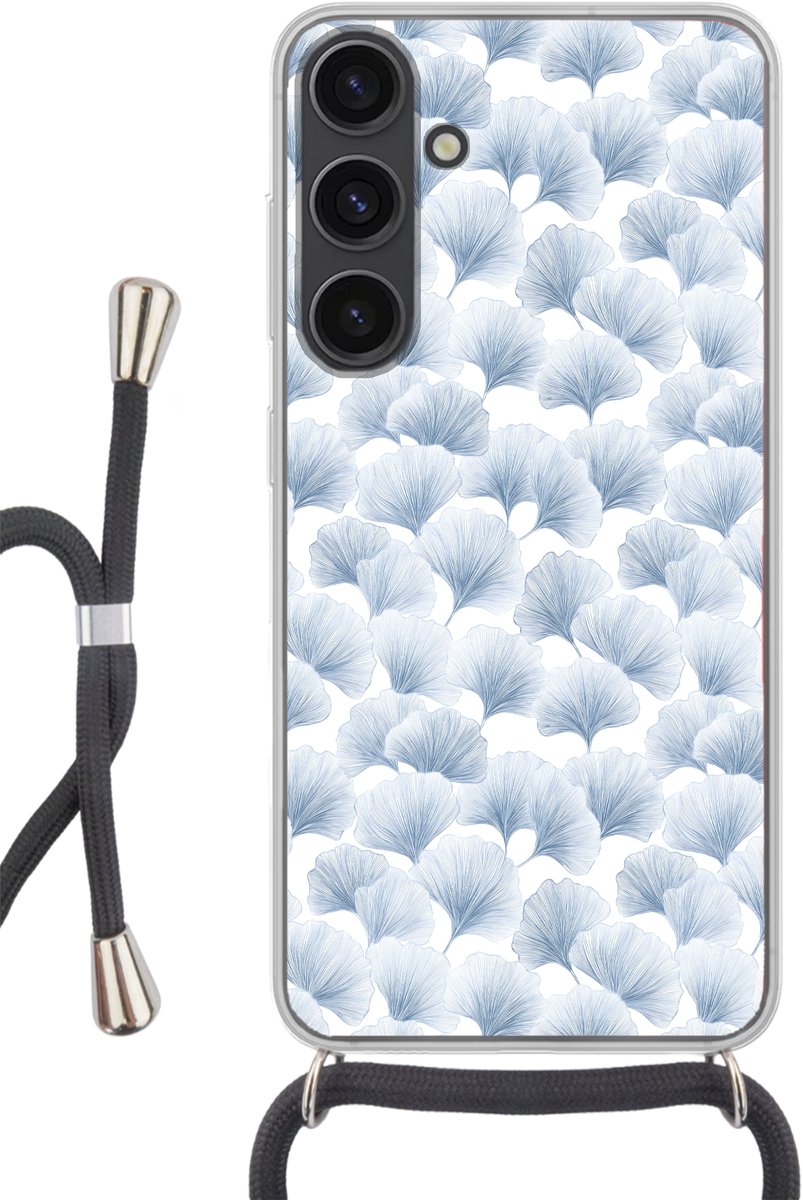 Telefoonhoesje Geschikt voor Samsung Galaxy S24 Plus - Waaier - Modern - Blauw - Siliconen - Crossbody - Backcover met Koord - Telefoonhoesje met koord - Hoesje met touw Telefoonhoesje