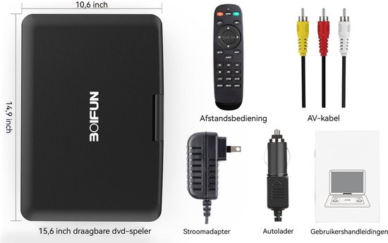 Boifun 17,5" draagbare dvd-speler met 15,6" groot HD-scherm, 6 uur oplaadbare batterij, ondersteuning voor USB/SD-kaart/Sync TV en meerdere schijfformaten, luidspreker met hoog volume, zwart van Boifun — afbeelding 4