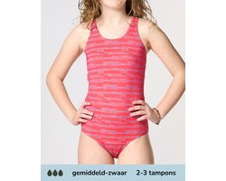 Moodies menstruatie zwemkleding tiener - Badpak - gemiddeld - zwaar kruisje - maat 152/158 (XS) - Print Rood