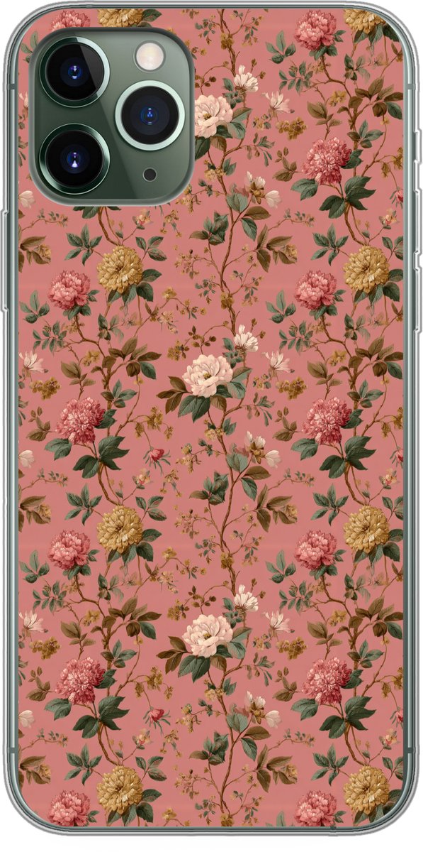 Telefoonhoesje Geschikt voor iPhone 11 Pro hoesje - Klassiek - Botanisch - Roze - Siliconen Telefoonhoesje Telefoonhoesje