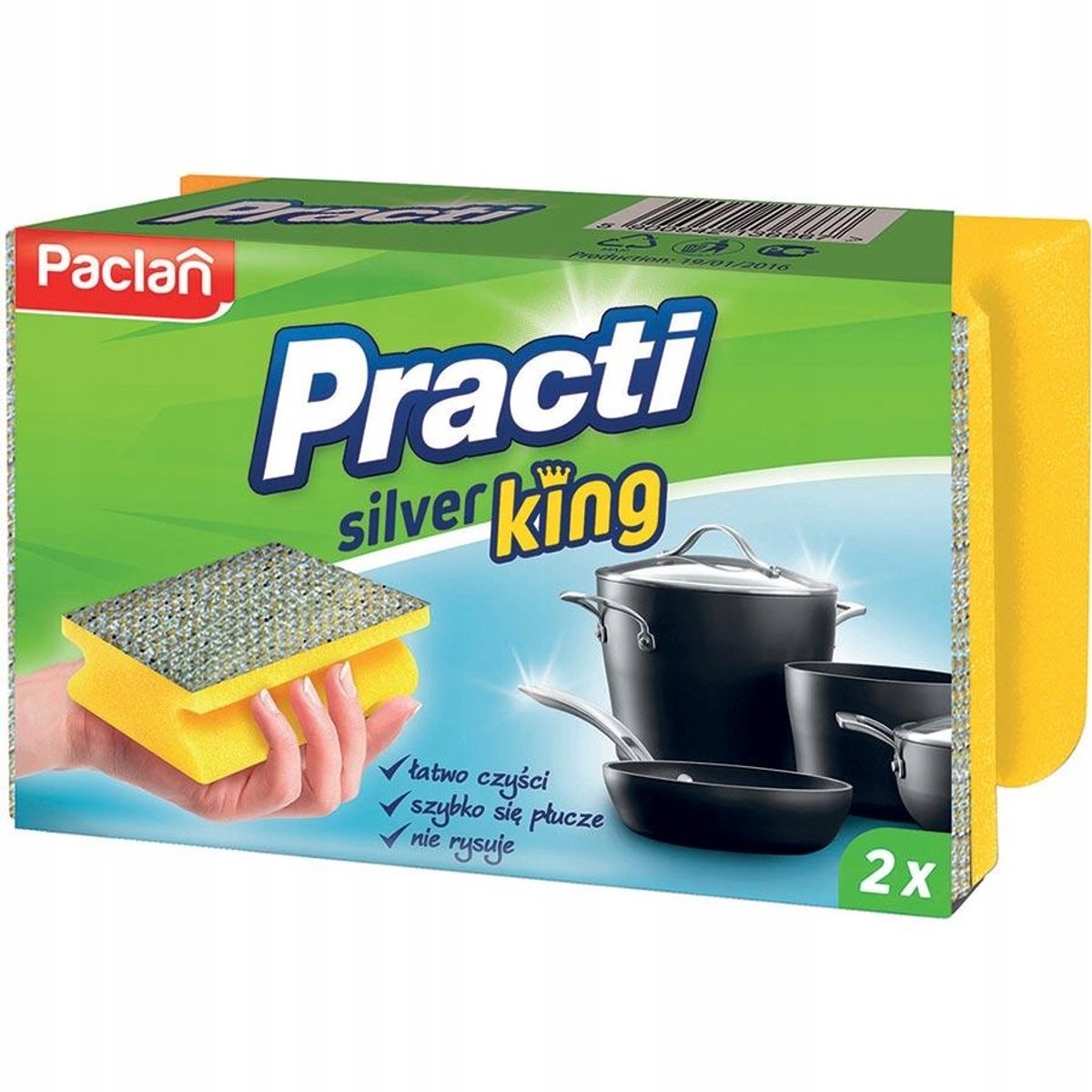 Paclan Practi Silver King - Keuken Spons - 2 stuks - Dubbelzijdig - Niet-krassend