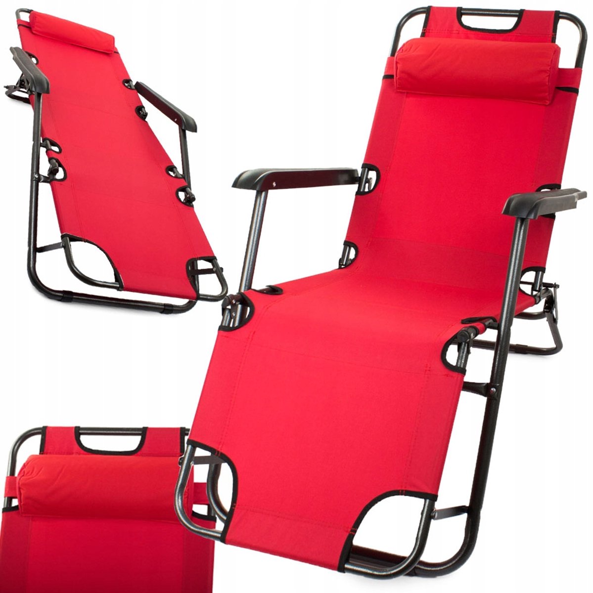 Verk Group - Opvouwbare Tuinstoel - Zero Gravity - Rode Stof - Draagbaar