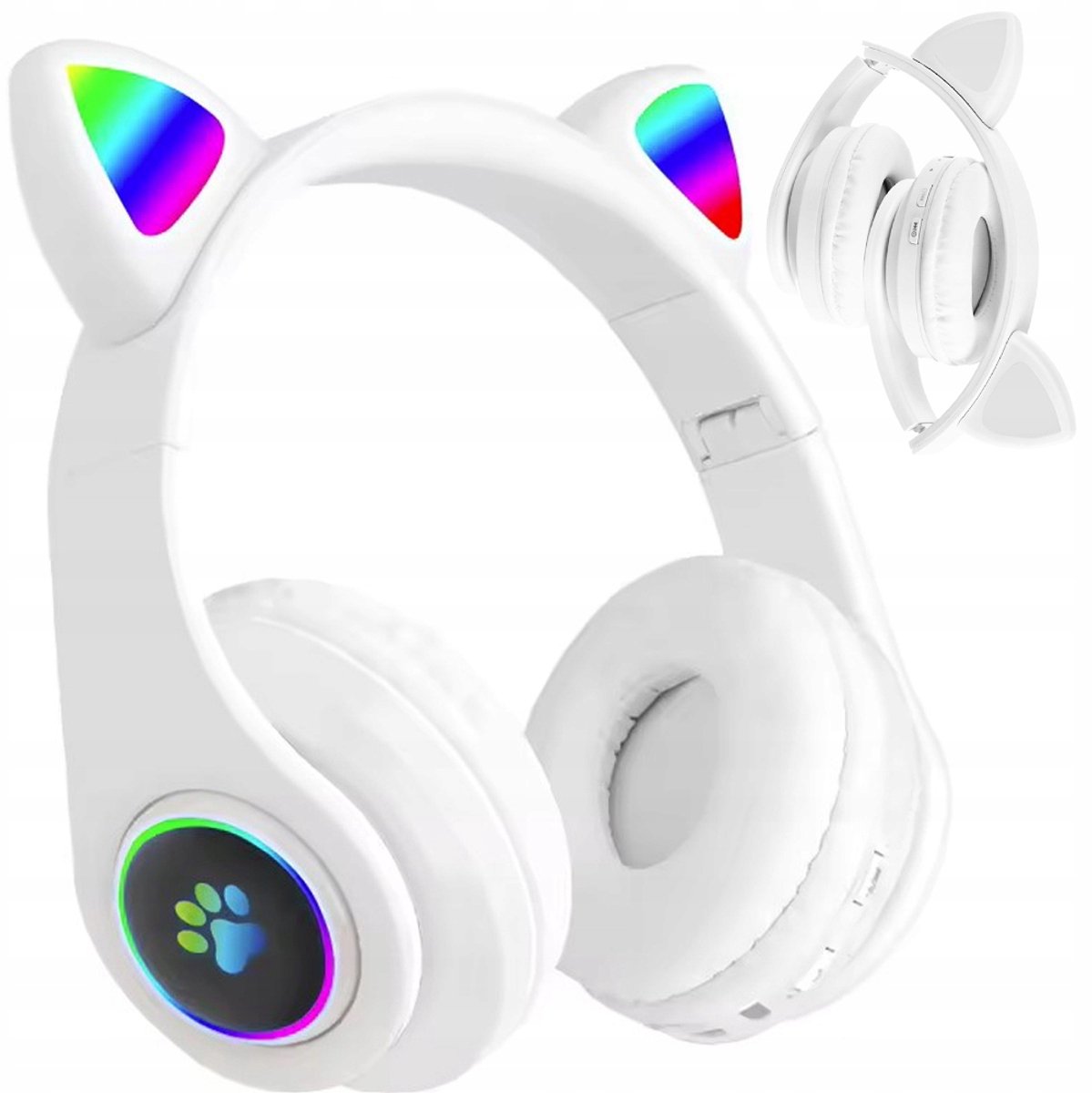 Bluetooth Koptelefoon - LED Kattige Oren - FM Radio - MP3 - Wit