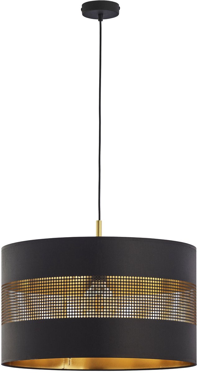 Adviti “ALESSIO” Hanglamp met E27 Fitting – Plafondlamp 1x 60W - Flexibele en verstelbare ophangkabel 170 cm – Black and Gold lampenkap Ø 50cm – Zwart/Goud