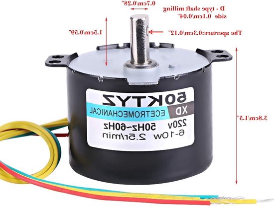 Kleine elektrische permanente magnetische synchrone motor 220V 10W met hoge koppel en metalen tandwielen voor draaiplateau en rotisserie (2.5/20RPM) — afbeelding 2