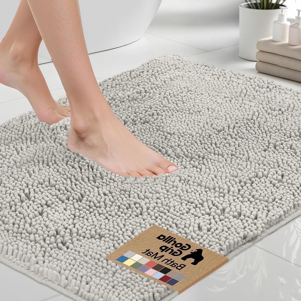 Badmat Chenille - Douchekleed Vloerkleed - Badkamer Comfort - Extra Dikke Pool - 60 x 17 inch - Lichtgrijs