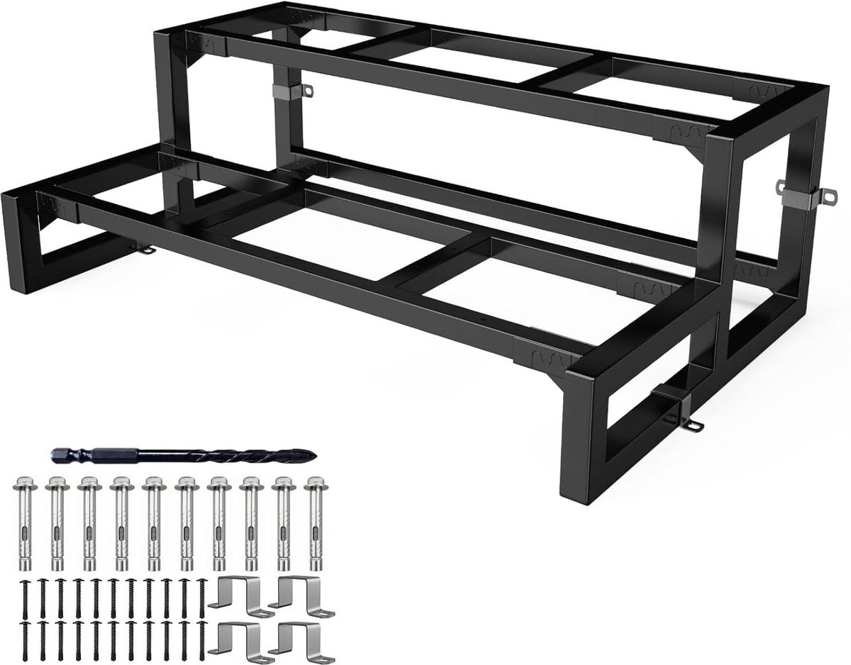 Stalen Trapset - Metalen trapwangen - Buitentrap Monteren - Voorgemonteerd frame - Breedte 60 cm - Zwart