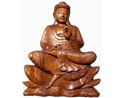 Lotus Boeddha Meditatie - Houten Boeddha Beeld - Woondecoratie - Handgemaakt Unicaat - 40 cm hoog - Bruin