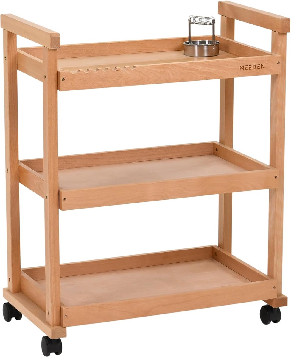 Art Cart Storage Organizer - 3-Tier Rolling Utility Studio Taboret met Casters - Multifunctionele Opslag Trolley Racks Eenheid op Wielen - Massief Beukenhout Kunstbenodigdheden Studio Kar