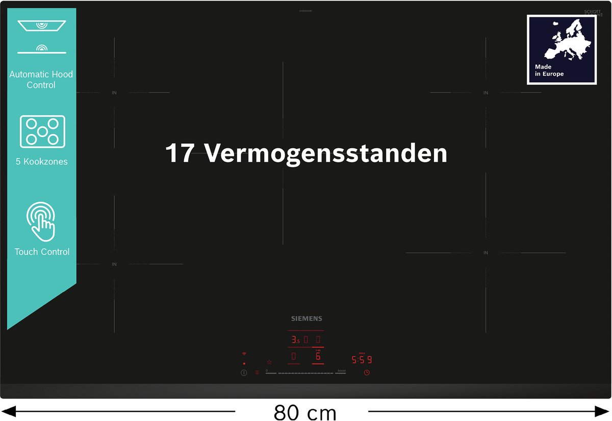Bol.com Siemens EH831HVB1E - iQ100 - Inbouw Inductiekookplaat - 80cm - Home Connect -touchSlider: controle over het vermogensniv... aanbieding