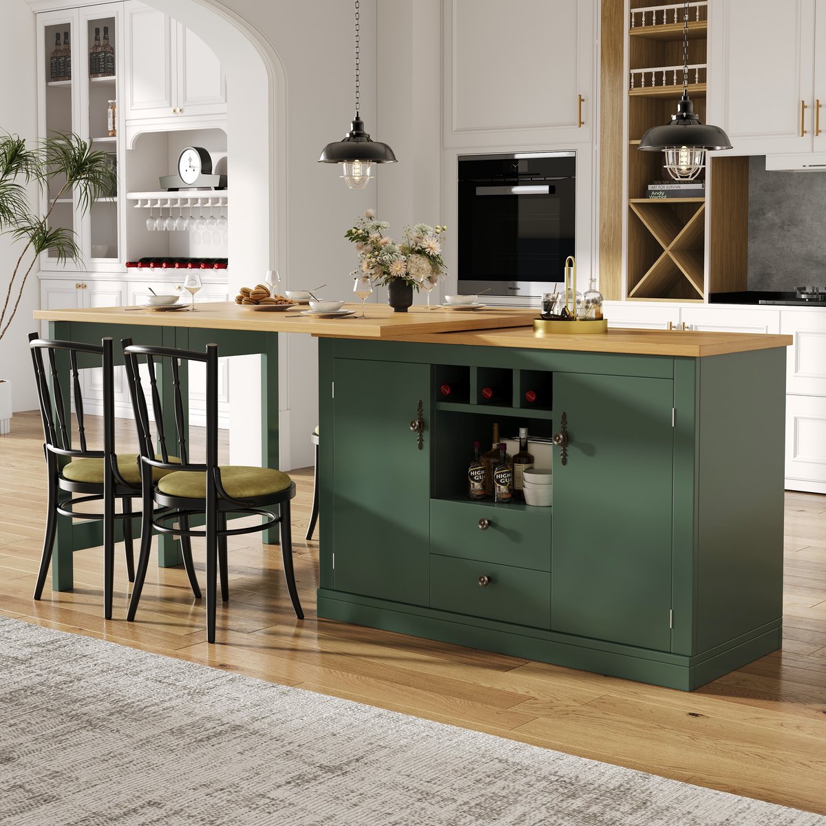MODENUIT Bartafel - Uitschuifbaar Met Draaifunctie En Opbergruimte - Voor Woonkamer En Eetkamer - MDF - Groen