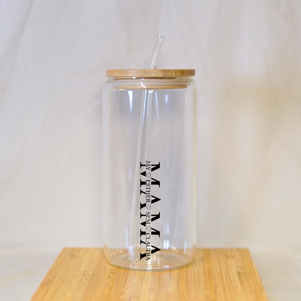 Gepersonaliseerd Cadeau voor Mama - Glazen Drinkfles met Namen - Incl. Glazen Rietje & Schoonmaak Borsteltje - IJskoffie Glazen - Matcha Glazen - Moederdag Cadeautje - Moederdag Cadeau voor Mama - Moederdag