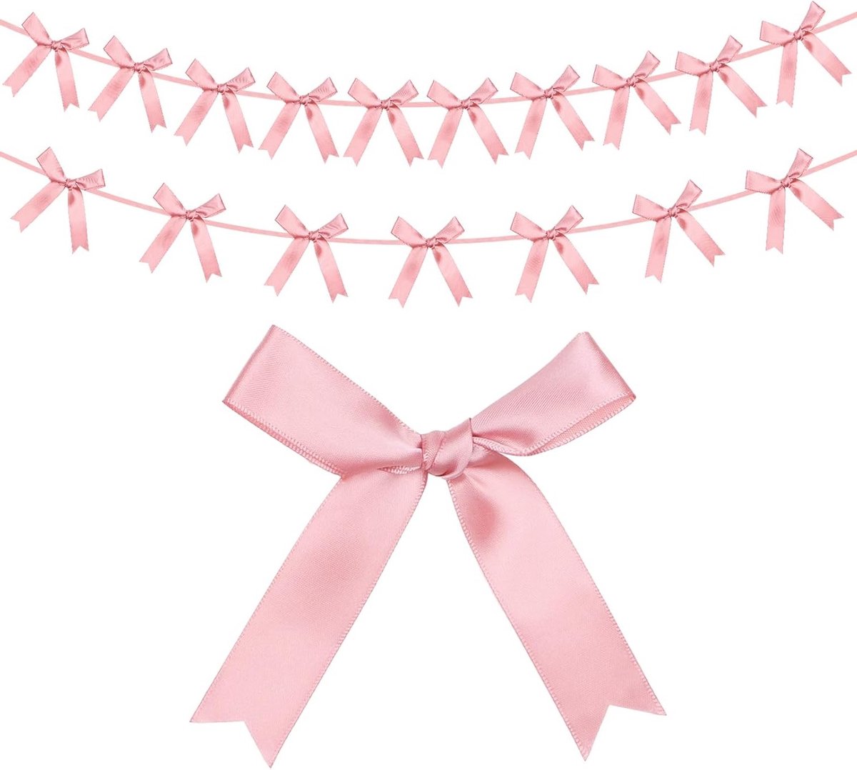 Decoratieve Roze Strikken met Bogen - 2 Stuks van 15 x 15 cm voor Bruiloften en Feestjes, Klaar om op te Hangen, 2.5 m Lang