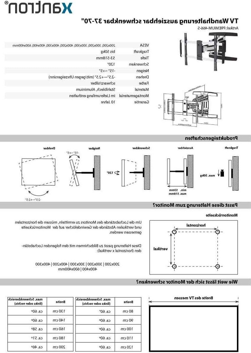 TV Wandhouder - Monitorbeugel Plaat - TV Ophangen - Volledig Beweegbaar - 37-70 inch - Zwart