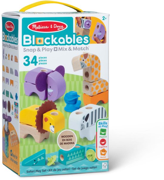 Melissa & Doug – Blockables™ Safari speelset – met draagbare bewaardoos