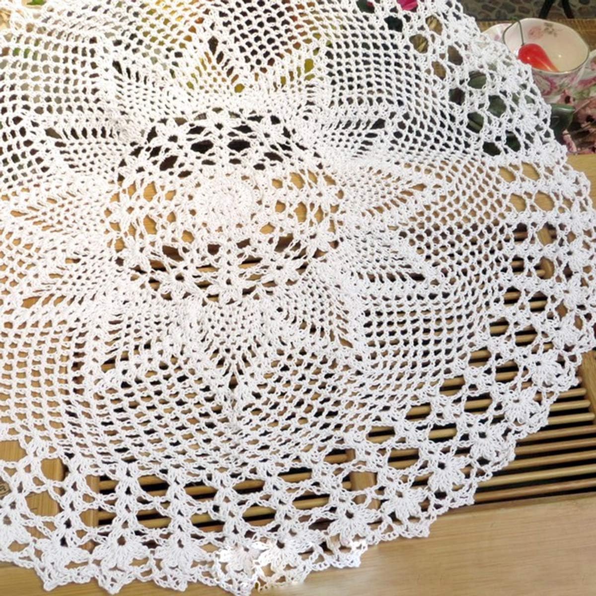 Tafelloper Rond - Tafelkleed Doily - Decoratie Huis - Handgehaakt Bloemendesign - 60 cm - Wit