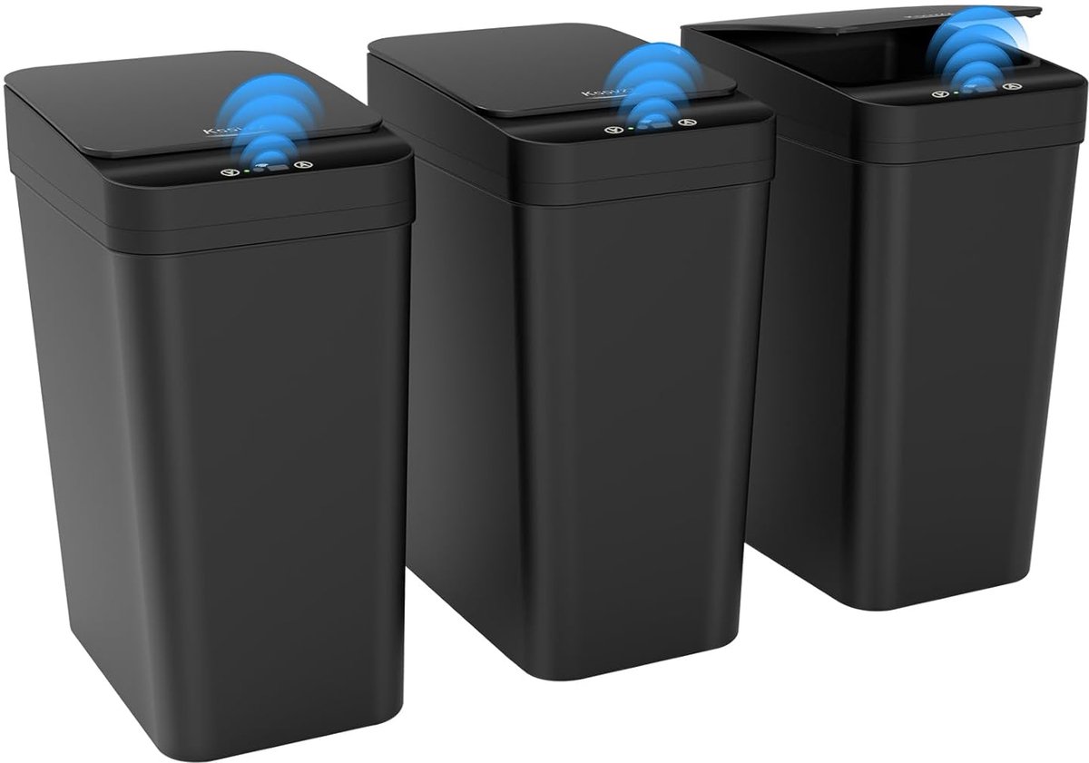 Automatische prullenbak 3-pack 10L met sensor vuilnisbak met deksel slim compact zwart