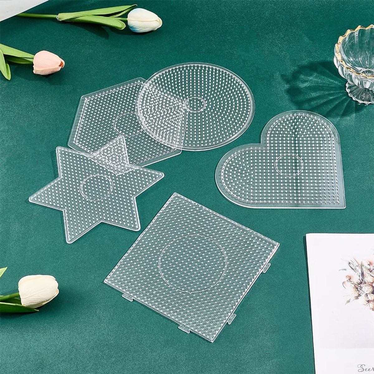 Steekborden met Kralen - Kralenplaten Sjablonen - Knutselen met Kralen - 5 Verschillende Vormen - 14.5 - 17.7 cm - Transparant — cadeau in Spellen & Speelgoed - foto 3