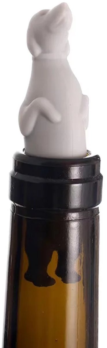 Wijn Stopper Teckel - Wit - Fles Dop - Flessen Dop - Afsluiter - Hond - Flessenstop - Fred - Wiener - Winer Dog - Wine Bottle Stopper - Champagne Afsluiter