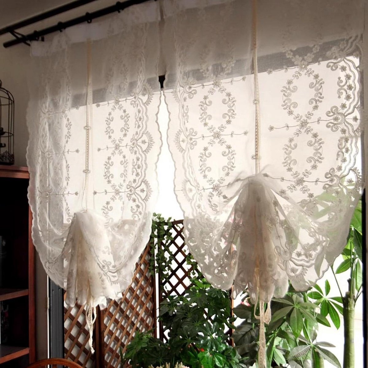 Voile Kant Gordijn - Geborduurd Raambekleding - Privacy Creëren - Bloemen Patroon - 83x170 cm - Wit