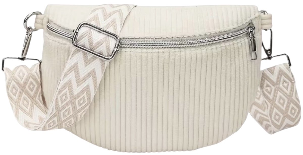 Twenty Two Crossbodytas voor dames | heuptas | ribbelstof | verstelbare band & ritssluiting | casual stijl | schoudertas voor dames | festival tasje | reistas | beige