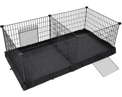ELYSIVM Hamsterkooi - Caviakooi - Konijnenkooi - Kooi - Dierenkooi - Kleine Dierenkooi - 2 Aparte Ruimtes - 3 Deuren - Waterdichte Stoffen Vloer - 123 x 63 x 46 cm - Met Hamer en Kabelbinders - Zwart