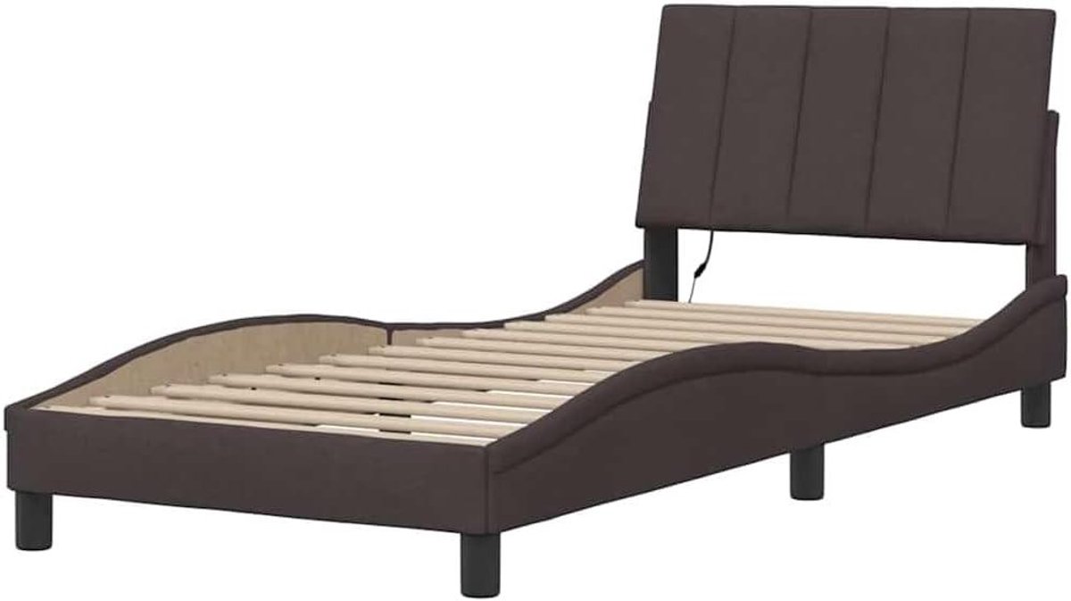 Bedframe met Hoofdkussen - Eenpersoonsbed Frame - Rustgevende Nachtrust - Stevige Ondersteunende Poten - 90 x 190 cm - Donkerbruin