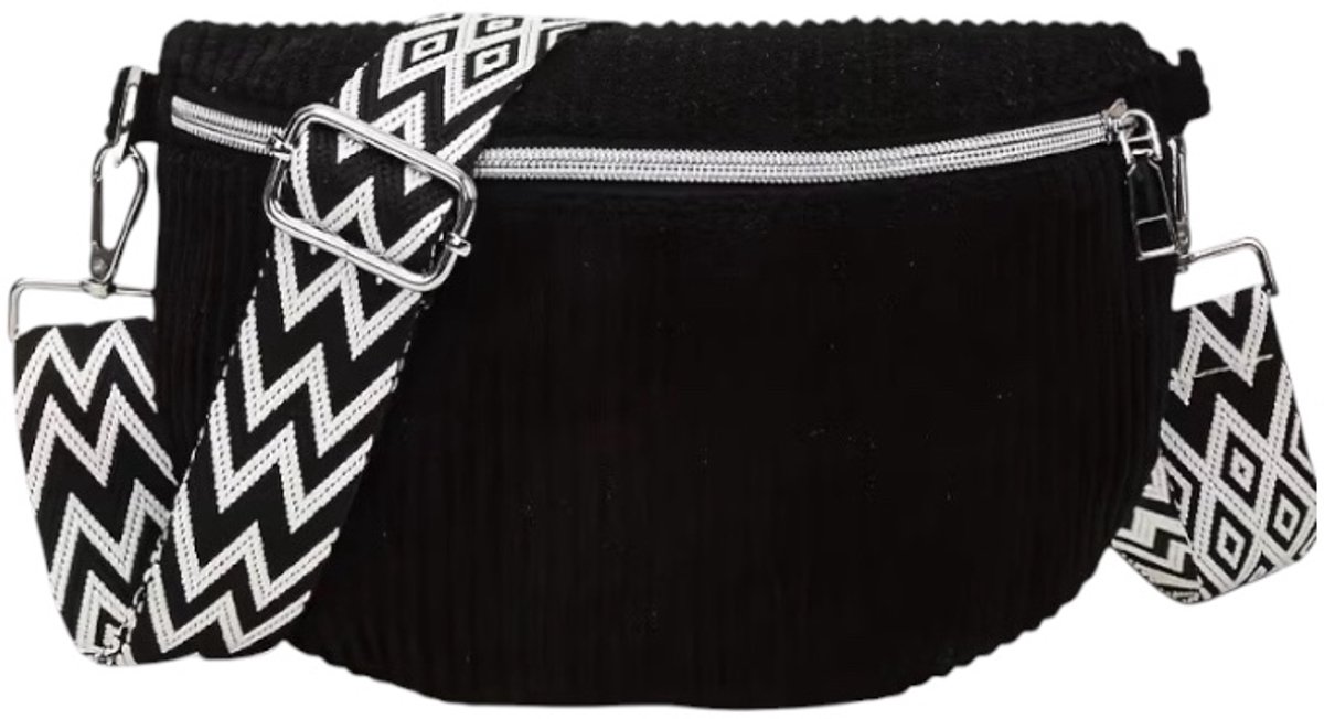 Twenty Two Crossbodytas voor dames | heuptas | ribbelstof | verstelbare band & ritssluiting | casual stijl | schoudertas voor dames | festival tasje | reistas | zwart