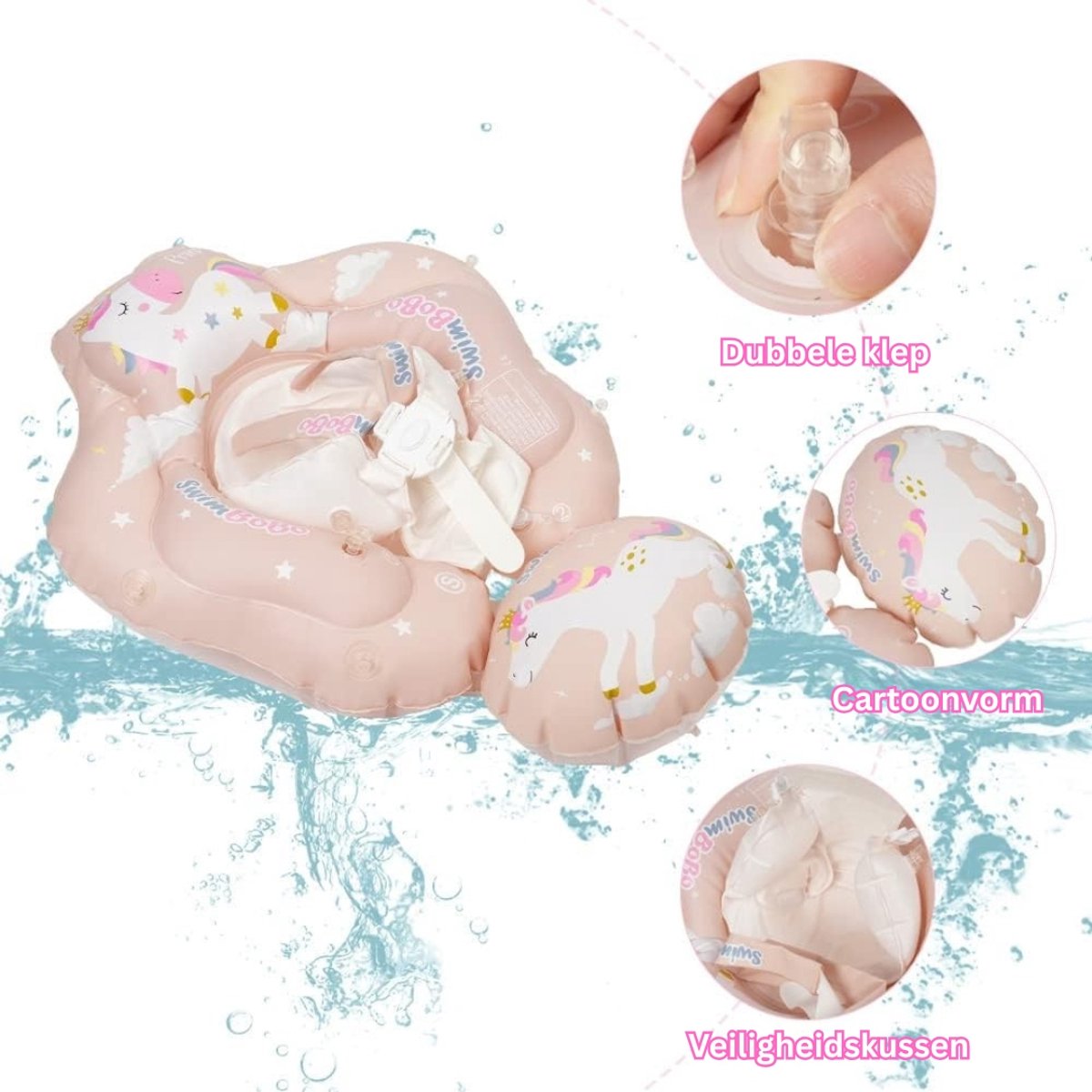 Opblaasbare zwemvlotter voor baby's - Baby Zwemring met Verwijderbaar Zonnekapje - zwemband - zwemtrainer - voor leeftijd 6 - 30 maanden - babyfloat - roze — afbeelding 4