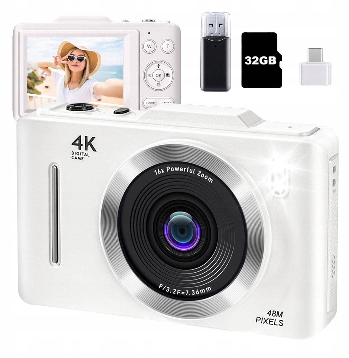 Digitale Camera - Vlog Camera - Minicamera - Draagbare camera - 48MP & 4K Video - 5-assige Stabilisatie - 16x Zoom & Macroststand - Voor Kinderen & Studenten
