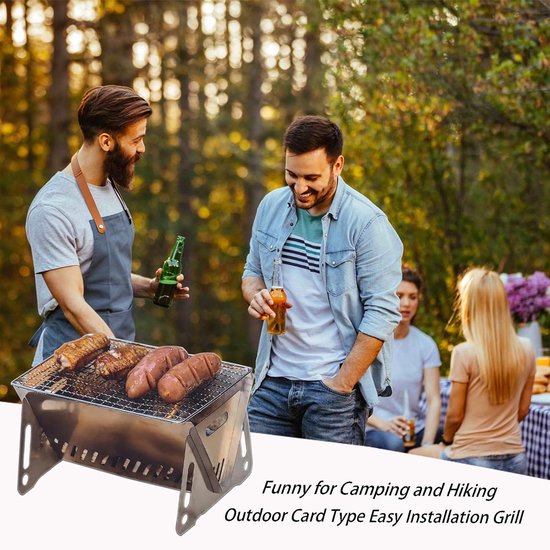 Draagbare Barbecue - Houtskool Barbecue - Met Opbergzak - Opvouwbare Barbecue - RVS - 28,5 x 18,5 x 13 cm - Draagbare Houtskool Grill met rooster - Barbecue Smoker - Houtskool BBQ - Voor Picknick, Kamperen en Buitenactiviteiten - Festival BBQ van Merkloos — afbeelding 4