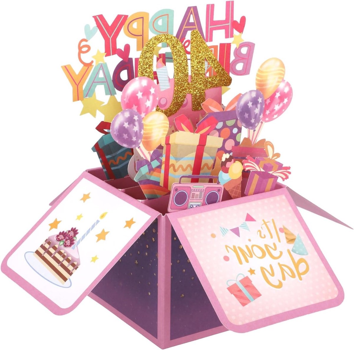 3D Pop-Up Verjaardagskaart voor Familie en Vrienden, Multicolor Boxed Kaarten met Enveloppen en Groeten, Perfect als Cadeau voor een 40e Verjaardag