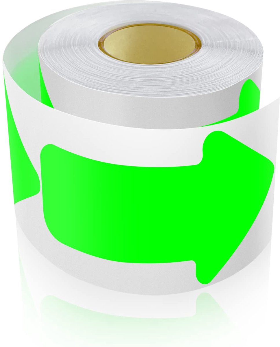 200 Stuks Pijlen Stickers - 7.6 X 15.2 Cm - Vloermarkering Roll - Zelfklevende Vloerstickers - Weerbestendig Fluorescent Groen - Veiligheidsmarkering - Geschikt voor Binnen en Buiten