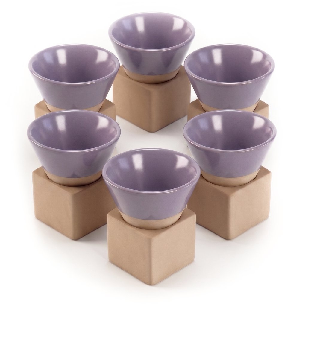Proefer 6x Paars Keramieken Kopje 190ml – Cilindervorm – Geglazuurde Afwerking – Design Koffiekopje met Vierkante Basis – Geschikt voor Espresso, Cappuccino & Thee
