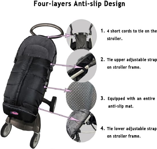 Voetenzak Kinderwagen - Bunting Bag Baby - Baby Warm Houden - Universele Pasvorm - 99 x 50 cm - Zwart/Grijs — afbeelding 2