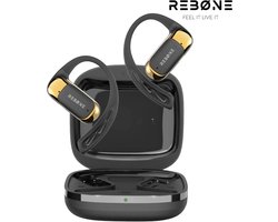 REBØNE® AERO Sport Oortjes - Oordopjes Draadloos - Bone Conduction Headphone - Open ear - Earbuds Wireless - Draadloze Koptelefoons - Bluetooth Koptelefoon - USB C - Waterdicht - Zwart / Goud