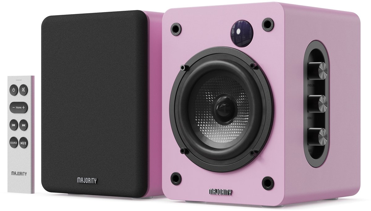 Majority D50X Bookshelf Speakers - Bluetooth - 60 W - Ingebouwde Versterker - Roze
