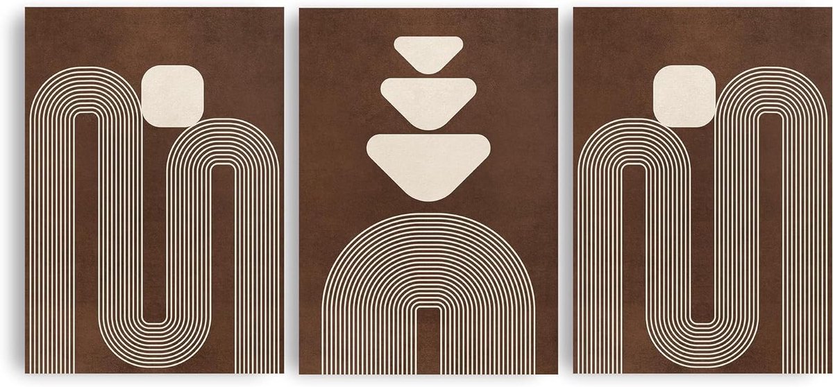 Wandkunst Set - Abstracte Prints - Woonkamer Decoratie - Originele Ontwerpen - A4 - Bruin
