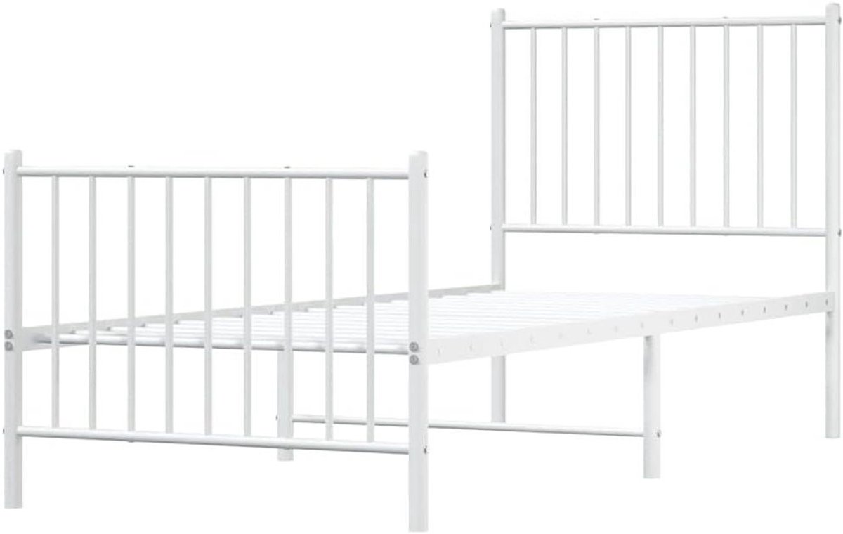Metalen Bedframe - Ledikant Hoofdbord - Slaapkamer Inrichten - Robuuste Staalconstructie - 75x190 cm - Wit
