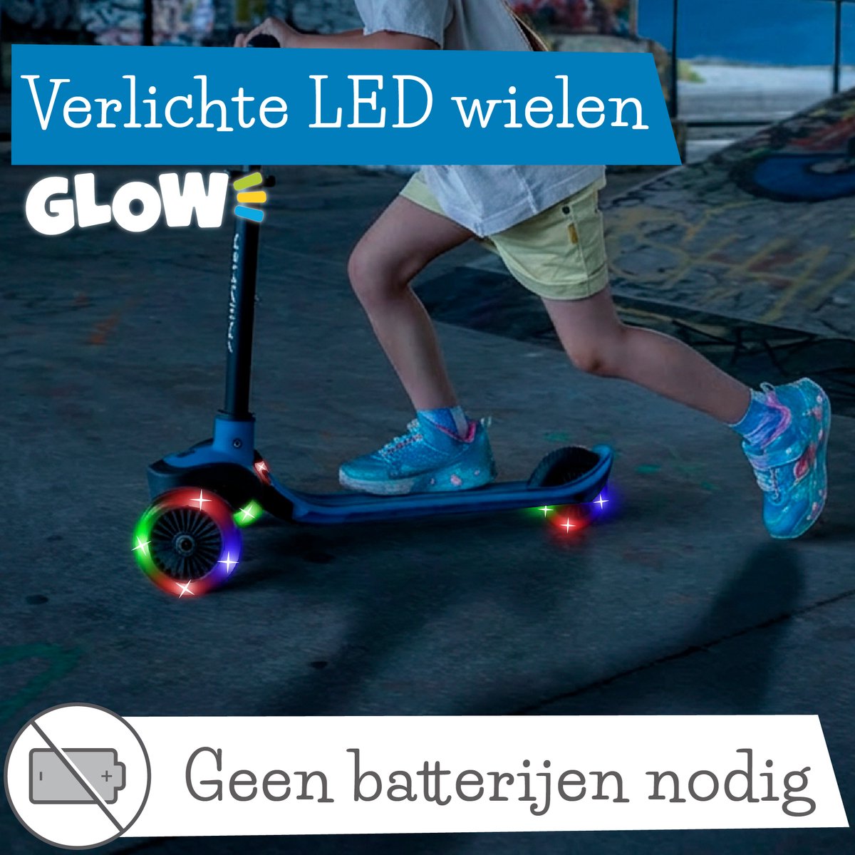 Chillafish Kinderstep 3 Jaar met drie LED wielen - Blauw - Lichtgewicht Glow step jongens en meisjes met afneembaar stuur en voetrem - Aanpasbaar in hoogte - Leun-om-te-sturen - Extra grip handgrepen - Geen batterijen nodig - Model Scotti Glow 3 — afbeelding 7