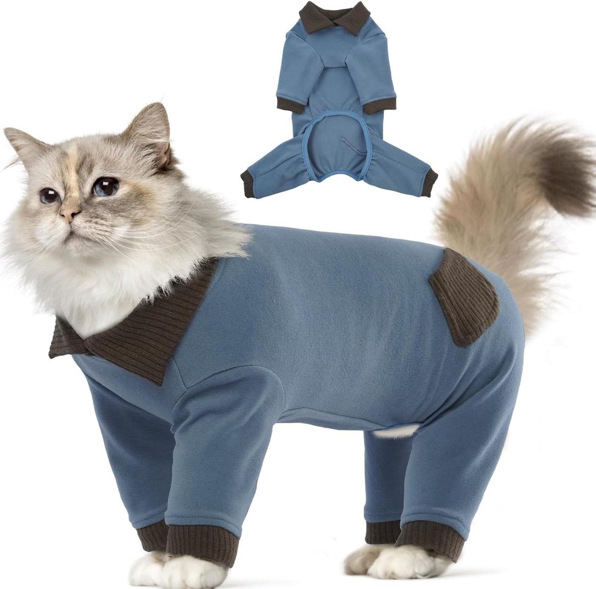 Katten Herstelpak - Katten Onesie - Wondbescherming Kat - Langere Mouwen - X-Large - Blauw