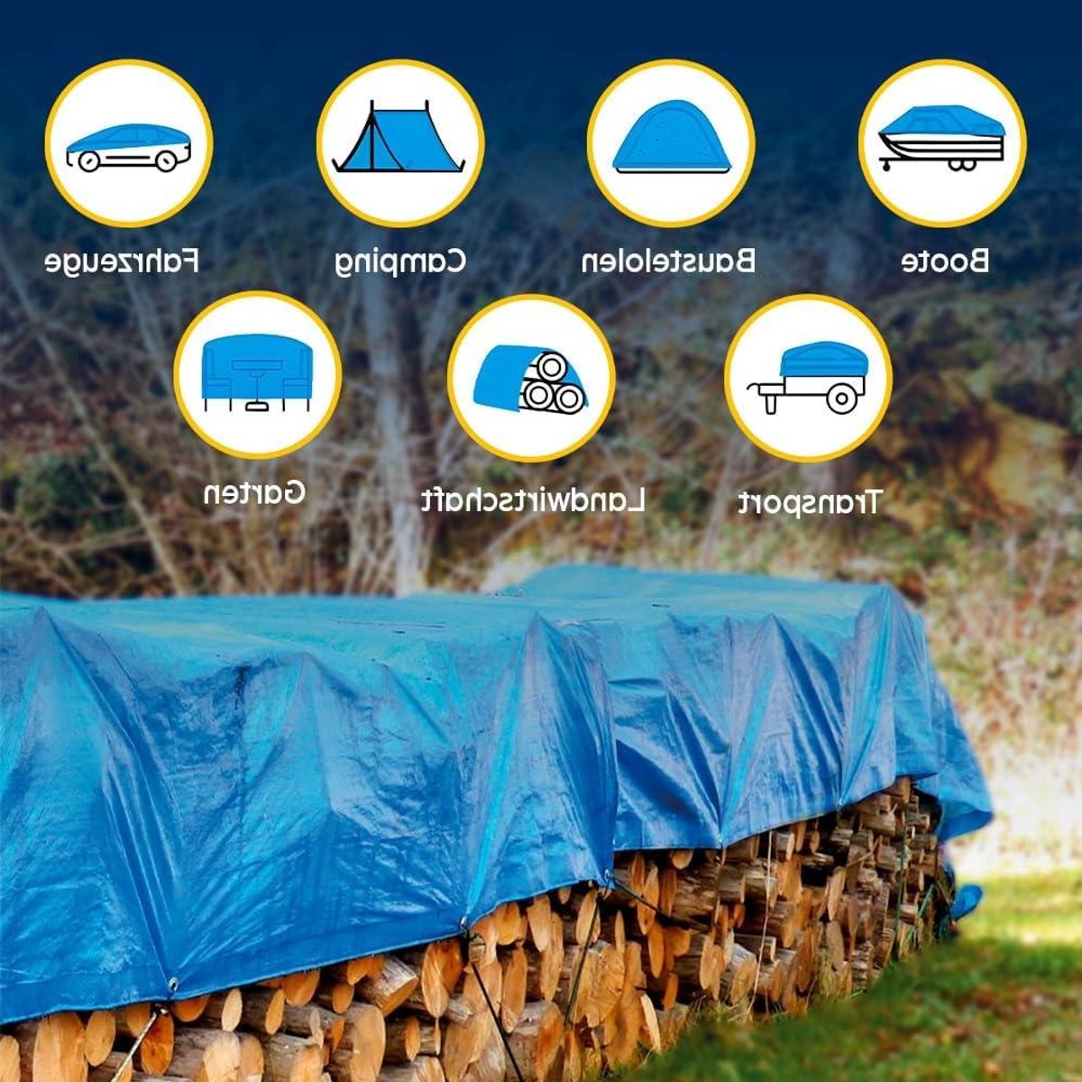 Afdekzeil Waterdicht - Beschermzeil Tuinzeil - Spullen Beschermen - Versterkte Randen Ogen - 15 x 20 m - Blauw