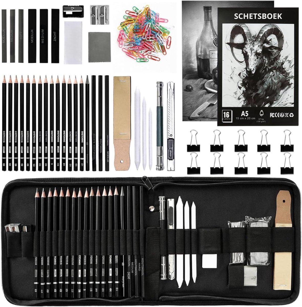 Zyrex® Tekenset - Tekendoos - Tekenkoffer - Tekenset Volwassenen - Tekendoos Voor Kinderen - Zwart - 24cm x 21cm x 5cm