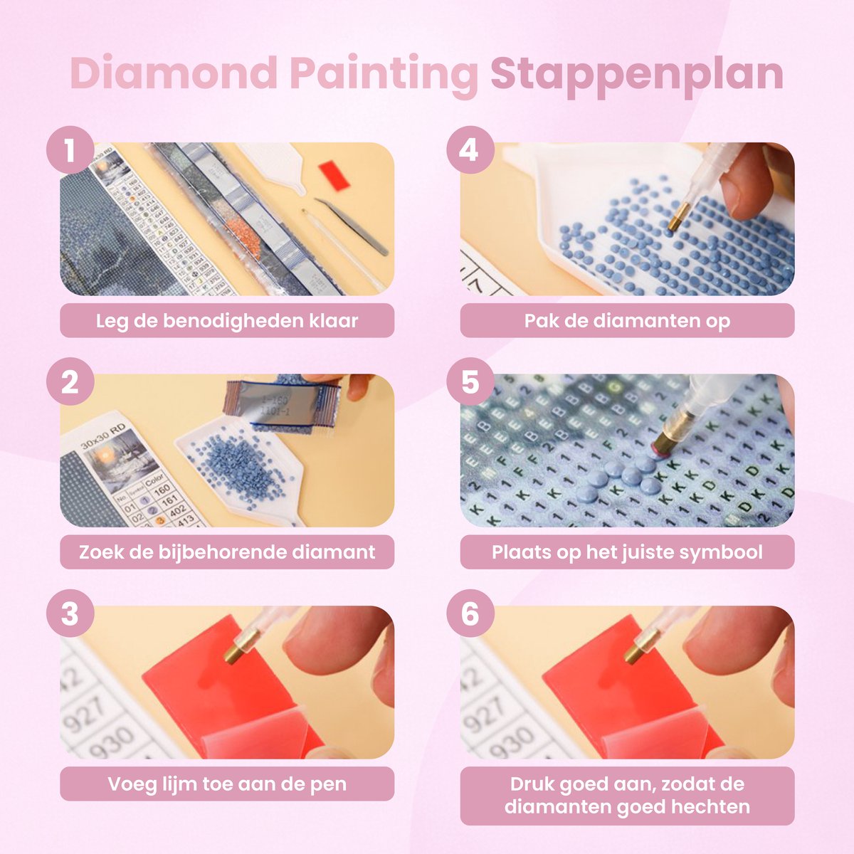 Rubye® Diamond Painting Volwassenen - Diamond Painting Kinderen - Diamond Painting Pakket Volledig - Bloemen Fiets - 30x40cm — afbeelding 7