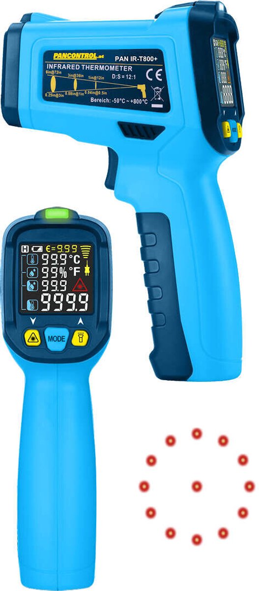 Pancontrol PAN IR-T800+ professionele infrarood thermometer 12:1, infrarood temperatuurmeting - 50°C - + 800°C met laser meetcircuit